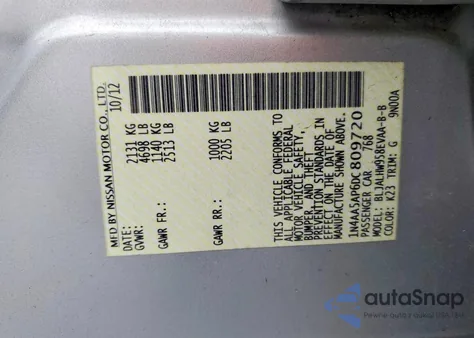 2013 Nissan Maxima 3.5 Sv z USA, uszkodzony, nr VIN 1N4AA5AP6DC809720